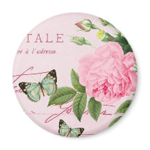 Imán vintage floral francés giratorio con rosa ros