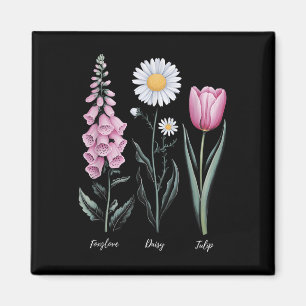 Imán Vintage Floral Planta Foxglove Daisy Tulip Flower