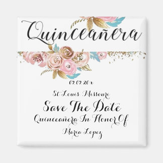 Imán Vintage Floral Quinceanera Guardar La Fecha Magnet