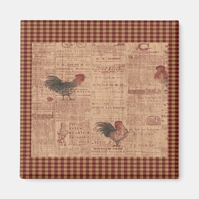 Imán Vintage French Country Roosters Fridge Magnet (Frente)