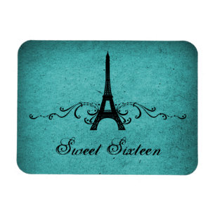 Imán Vintage French Flourish Sweet 16 Magnet, Verde azu