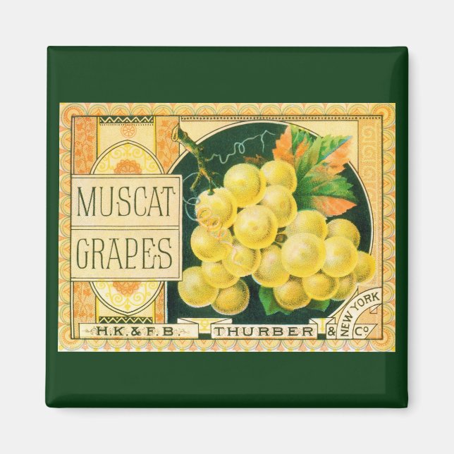Imán Vintage Fruit Crate Art, Uvas Mascate (Frente)