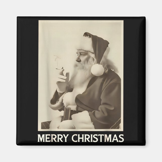 Imán Vintage Funny Smoking Santa Claus Christmas Merry  (Frente)