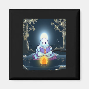 Imán Vintage Ghost Book Leyendo Camping Forest Hallowee