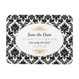 Imán Vintage Gold, Black & White Damask Guardar La Fech
