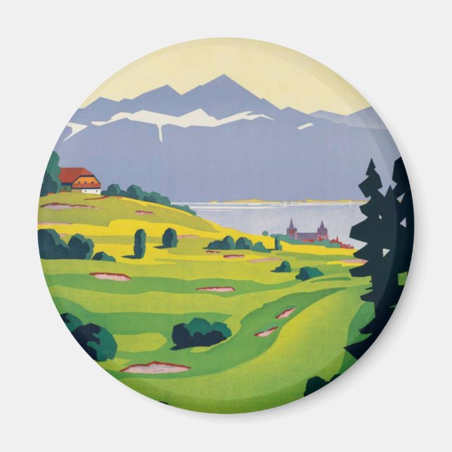 Imán Vintage Golf Lausanne City Lake Suiza (Frente)