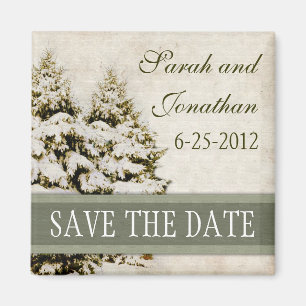 Imán Vintage Green Snowflakes Save the Date