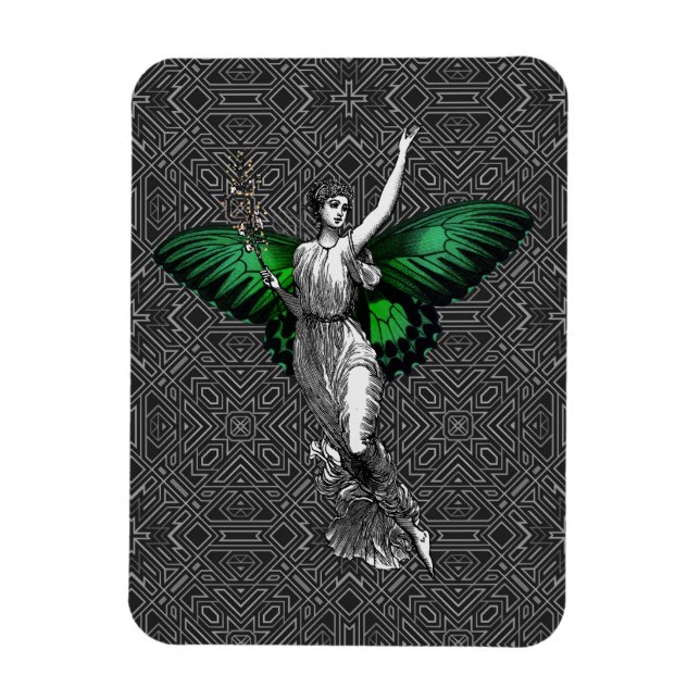 Imán Vintage Green Wing Fairy Art Deco (Vertical)