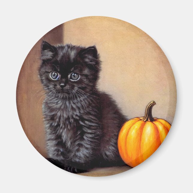Imán Vintage Halloween Black Kitten Ilustracion (Frente)