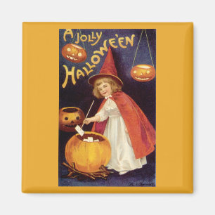 Imán Vintage Halloween, bruja linda del chica con las