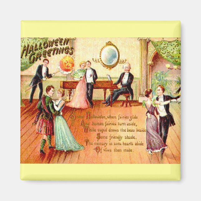 Imán Vintage Halloween Greetings Dancing (Frente)