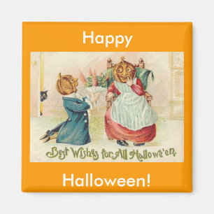 Imán Vintage Halloween Jack o'Lantern Couple