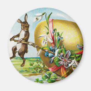 Imán Vintage Happy Easter Bunny Rabbits Easter Eggs