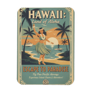 Imán Vintage hawaiano tierra de alohá escape al paraíso