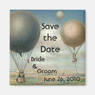 Imán Vintage Hot Air Balloons in Sky, Save the Date!