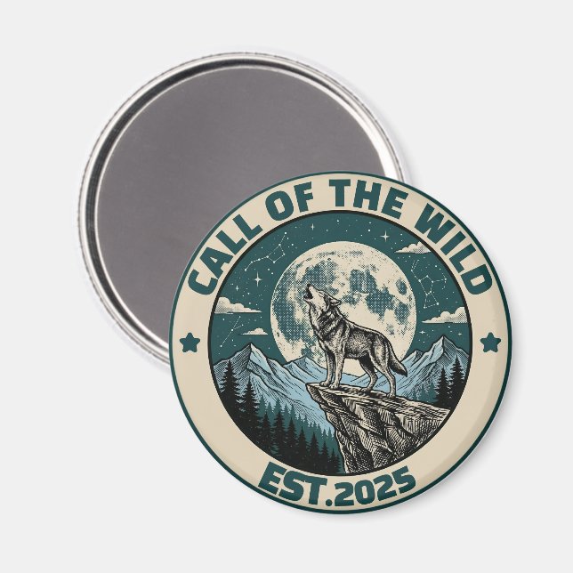 Imán Vintage Howling Wolf Under Full Moon Wilderness (Anverso/Reverso)