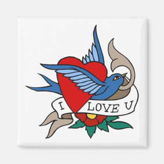 Imán Vintage I Love U Bird, Heart Tattoo Art