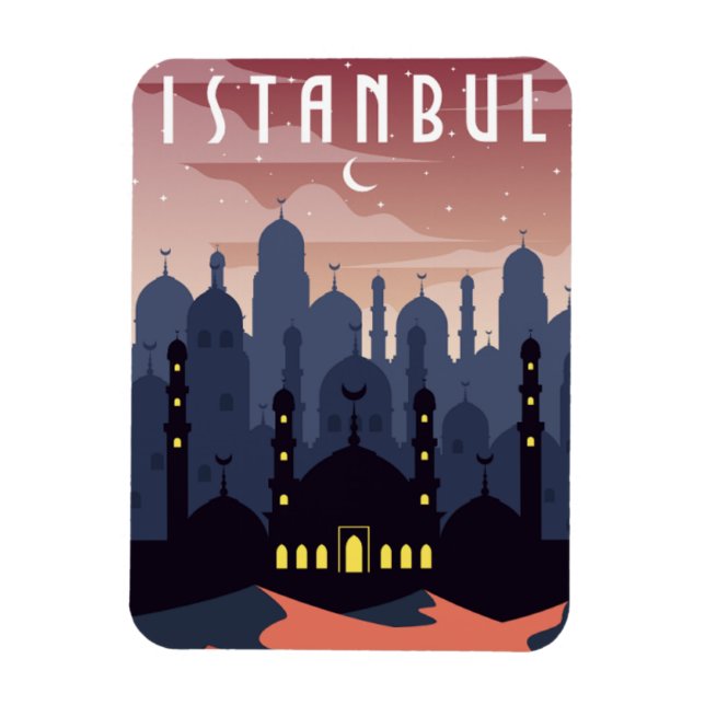Imán Vintage Istanbul Turkey Cityscape Crescent (Vertical)