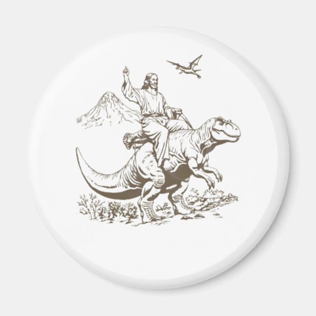 Imán Vintage Jesus Riding Dinosaur 90 (Frente)