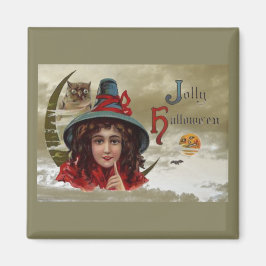 Imán Vintage Jolly Halloween Witch Square Magnet