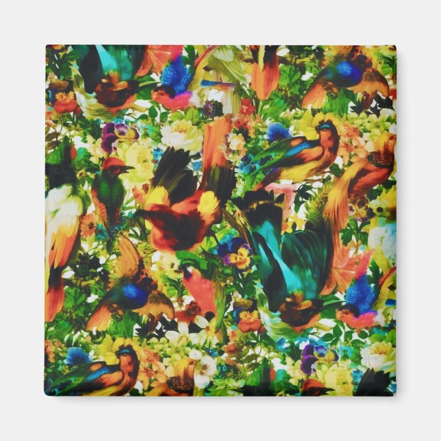 Imán Vintage Jungla Tropical Parrots salvajes (Frente)