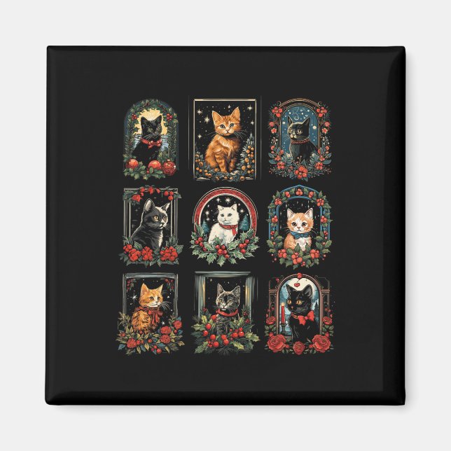 Imán Vintage Kitten Navidades Gatos (Frente)