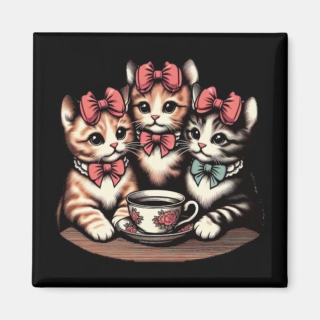 Imán Vintage Kittens Tea Fiesta (Frente)