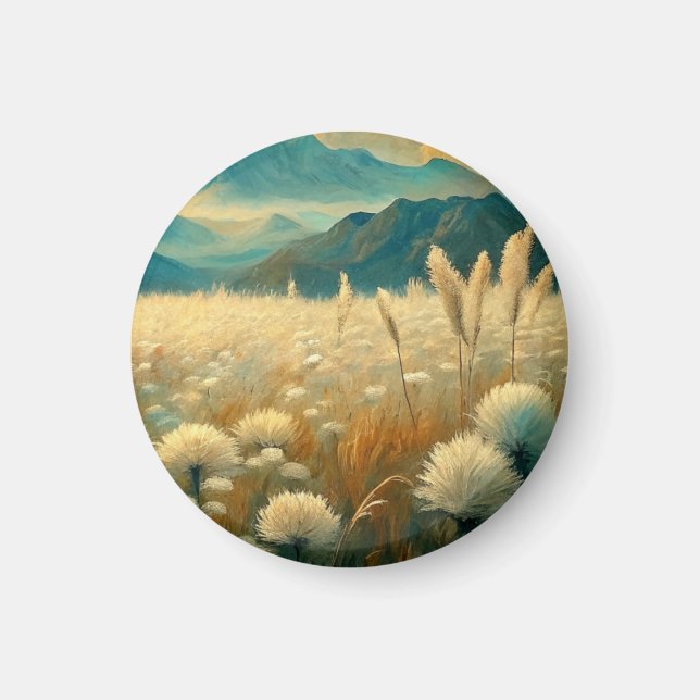 Imán Vintage Landscape Mountains Wildflowers (Frente)