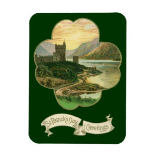 Imán Vintage Lucky Gold Shamrock con un castillo irland
