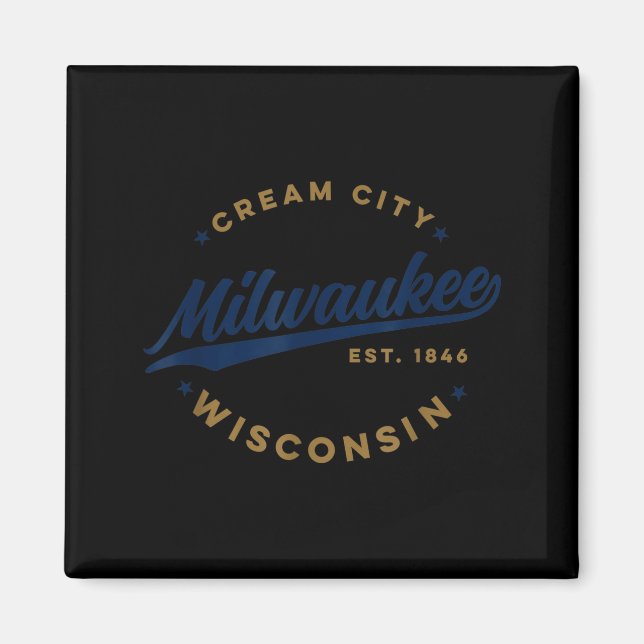 Imán Vintage Milwaukee Wisconsin Cream City Blue Text  (Frente)