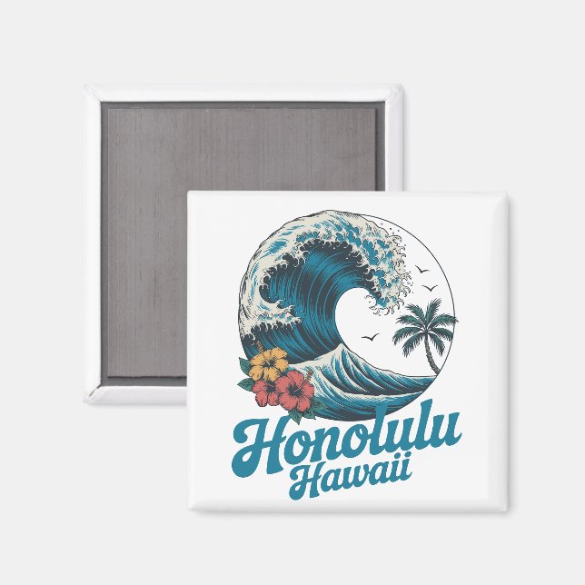 Imán Vintage Minimal Honolulu Hawái Aloha Viajes  (Anverso/Reverso)