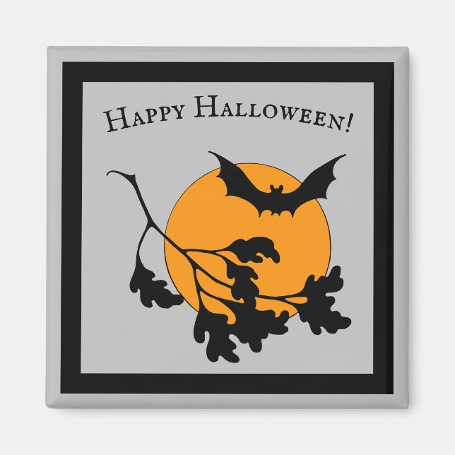 Imán Vintage Naranja de Halloween Moon Flying Bats (Frente)