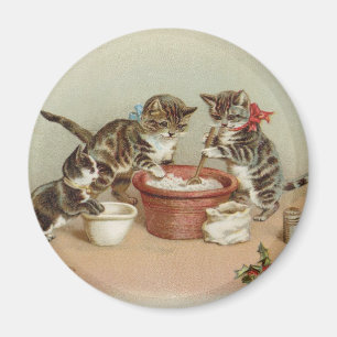 Imán Vintage Navidad Gatos Gatitos Haciendo Pudding
