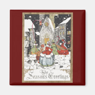 Imán Vintage navidad victoriana: Gente va a la iglesia