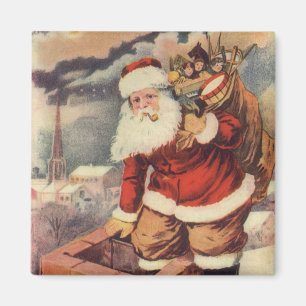 Imán Vintage Navidad Victoriano Papá Noel en Chimney