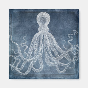 Imán Vintage Octopus Twilight Blue Denim Watercolor