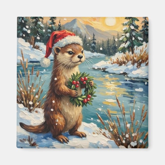 Imán Vintage Otter with Christmas Wreath by Frozen (Frente)