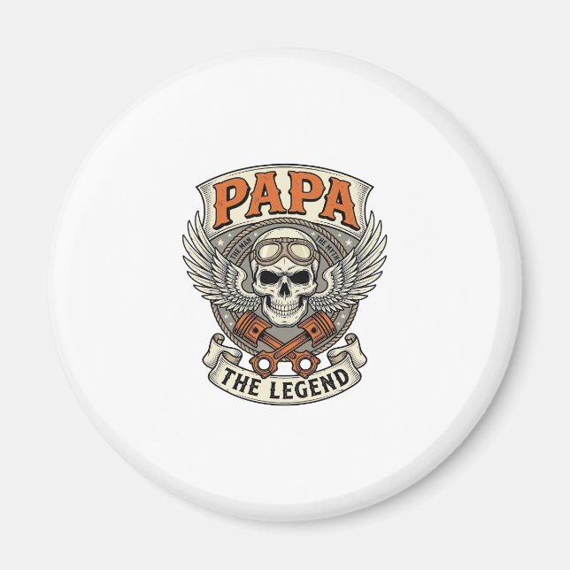 Imán Vintage Papa Biker Skull Legend (Frente)