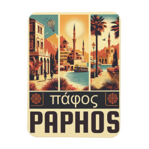 Imán Vintage Paphos City, recuerdo de regalo de vacacio