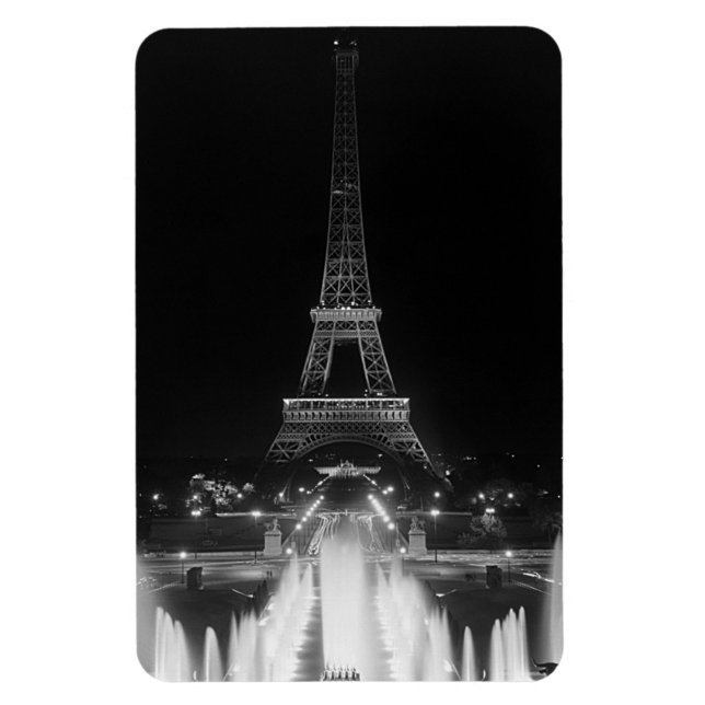 Imán Vintage Paris Fontains Torre Eiffel noche (Vertical)