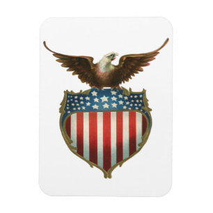 Imán Vintage patriótico, Eagle calvo con la bandera