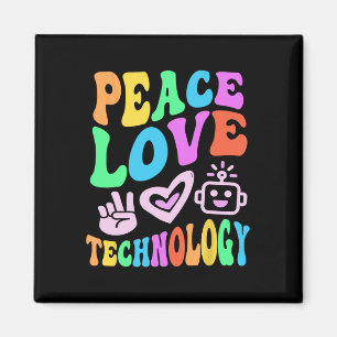 Imán Vintage Peace Love Technology Retro Teach
