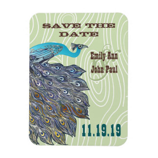 Imán Vintage Peacock Woodgrain Save the Date