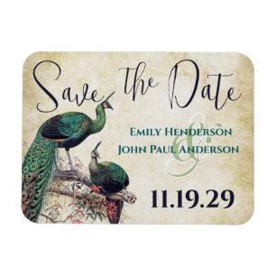 Imán Vintage Peacock Woodgrain Save the Date