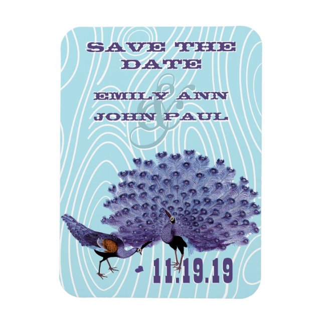 Imán Vintage Peacock Woodgrain Save the Date (Vertical)