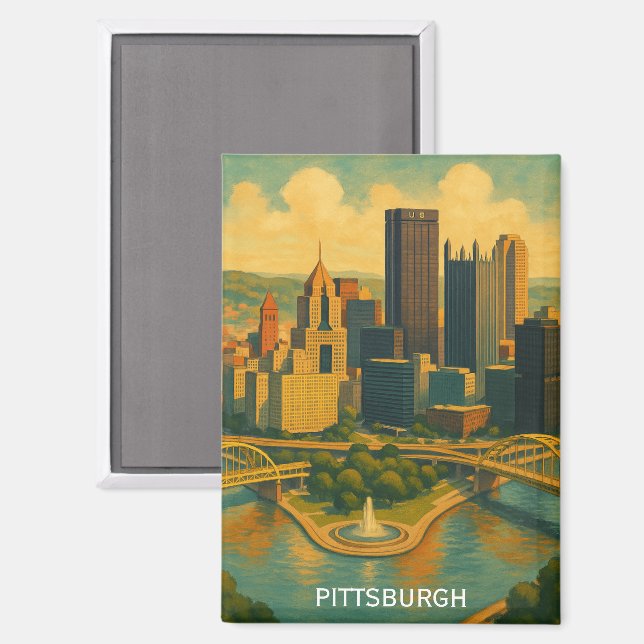 Imán Vintage Pittsburgh Pennsylvania Skyline (Anverso/Reverso)