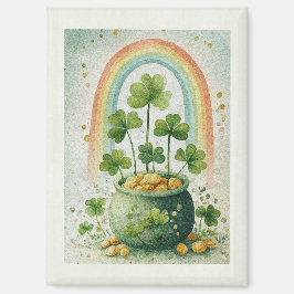 Imán Vintage Pot of Gold and Rainbow