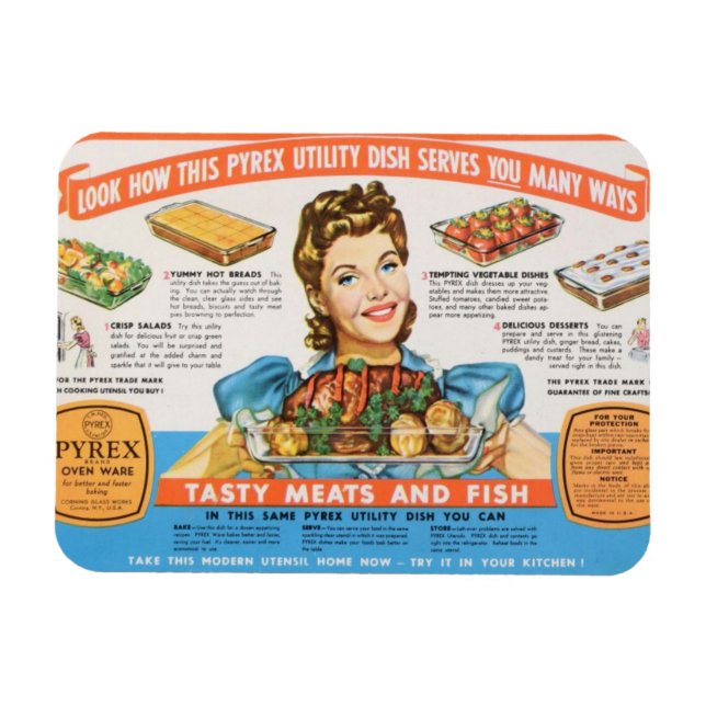 Imán Vintage Pyrex Bake Ware "Para servirte" (Horizontal)