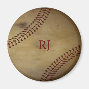 Imán Vintage que mira béisbol con el monograma de