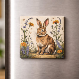 Imán Vintage Rabbit with Wildflowers